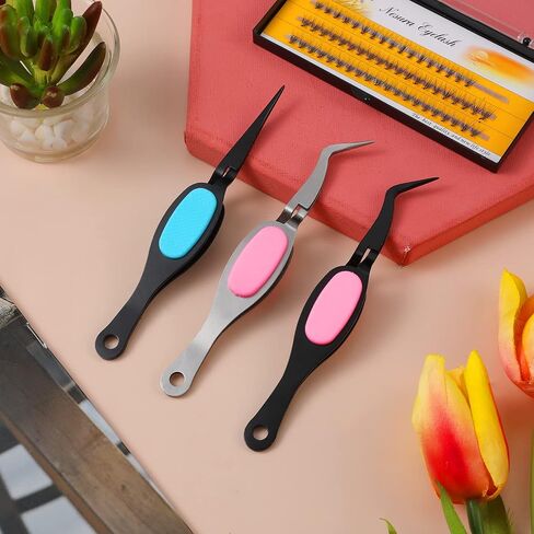 KINBOM Craft Tweezers, 3pcs Soft Grip Tweezers Stainless Steel Reverse Tweezers with Curved Tip and Straight Tip, Jewelry Making Tools & Accessories for Craft Beading Eyelash Nail Art Laboratory in Kuwait
