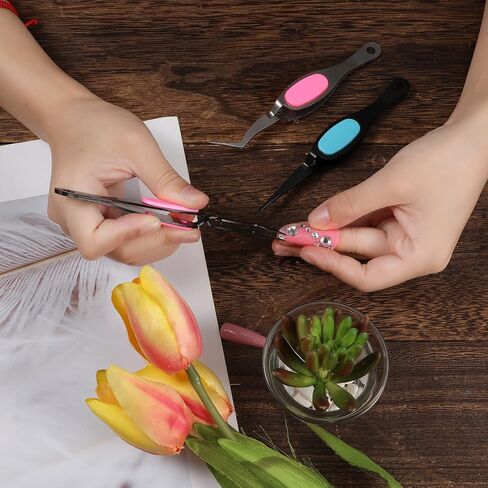 KINBOM Craft Tweezers, 3pcs Soft Grip Tweezers Stainless Steel Reverse Tweezers with Curved Tip and Straight Tip, Jewelry Making Tools & Accessories for Craft Beading Eyelash Nail Art Laboratory in Kuwait