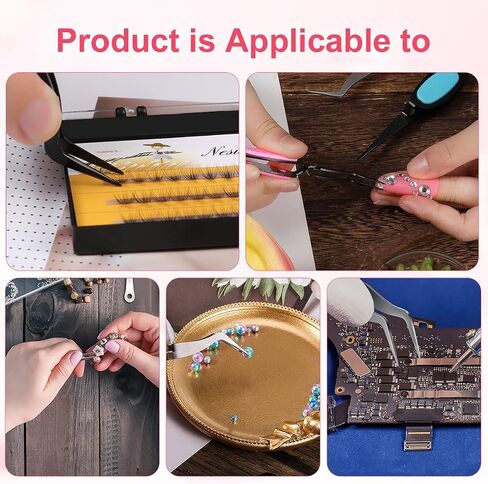 KINBOM Craft Tweezers, 3pcs Soft Grip Tweezers Stainless Steel Reverse Tweezers with Curved Tip and Straight Tip, Jewelry Making Tools & Accessories for Craft Beading Eyelash Nail Art Laboratory in Kuwait