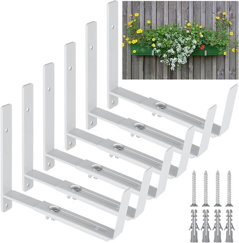 LANIAKEA 6 Pack Adjustable Planter Box Brackets 6 to 12Inches Window Box Brackets Heavy Duty Wall Mount Flower Box Holder for Garden, Patio, Balcony（White in Saudi Arabia