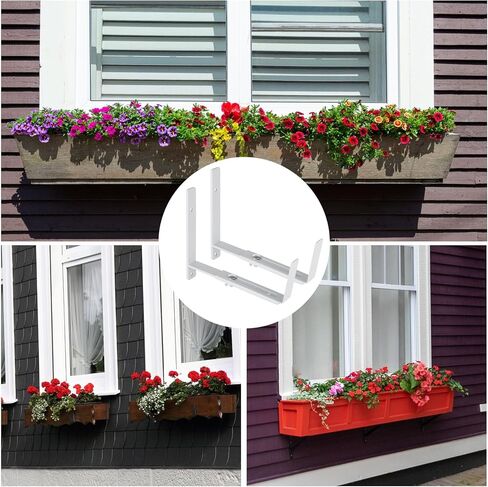 LANIAKEA 6 Pack Adjustable Planter Box Brackets 6 to 12Inches Window Box Brackets Heavy Duty Wall Mount Flower Box Holder for Garden, Patio, Balcony（White in Saudi Arabia