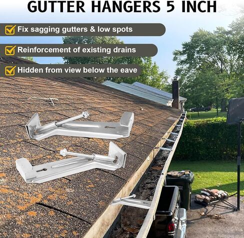 20 Pcs Gutter Hangers 5 inch with Pre-Inserted Quick Screw Gutter Clips, Hidden Gutter Bracket Come with 1/4" Hex Drill Bit for Repair 5" K-Style Aluminum Gutters in Saudi Arabia