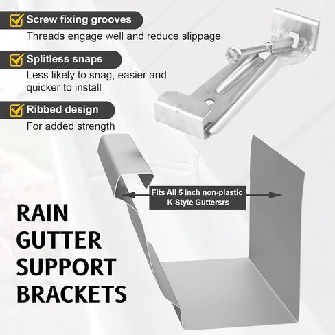 20 Pcs Gutter Hangers 5 inch with Pre-Inserted Quick Screw Gutter Clips, Hidden Gutter Bracket Come with 1/4" Hex Drill Bit for Repair 5" K-Style Aluminum Gutters in Saudi Arabia