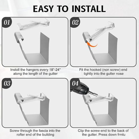 20 Pcs Gutter Hangers 5 inch with Pre-Inserted Quick Screw Gutter Clips, Hidden Gutter Bracket Come with 1/4" Hex Drill Bit for Repair 5" K-Style Aluminum Gutters in Saudi Arabia