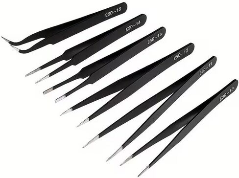 Transform Your Crafting Game with 6pcs ESD Anti-Static Stainless Steel Tweezers - Precision Maintenance & Industrial Repair Curved Tools for Home Working & Model Making in Saudi Arabia