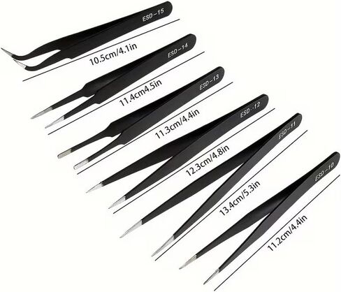 Transform Your Crafting Game with 6pcs ESD Anti-Static Stainless Steel Tweezers - Precision Maintenance & Industrial Repair Curved Tools for Home Working & Model Making in Saudi Arabia
