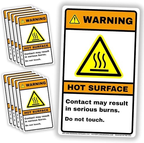 WARNING Hot Surface Safety Labels – ANSI Z535 Industrial Safety Signage, 3x5 Inch Waterproof Vinyl Hazard Decals, High-Temperature Equipment Warning, 10 Pack in Saudi Arabia