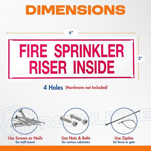 Fire Sprinkler Riser Inside Sign – Aluminum 6" x 2" with Four Pre-Drilled Holes for Easy Mounting Using Screws or Nails, or Add Adhesive (Sold Separately) – Red Text on White Background - 1 Pack in Saudi Arabia