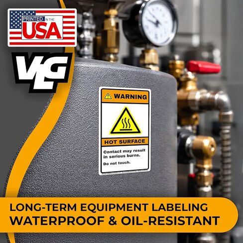 WARNING Hot Surface Safety Labels – ANSI Z535 Industrial Safety Signage, 3x5 Inch Waterproof Vinyl Hazard Decals, High-Temperature Equipment Warning, 10 Pack in Saudi Arabia
