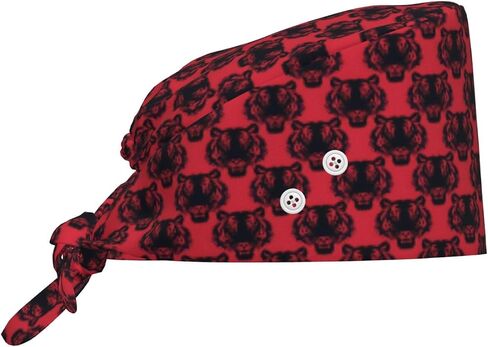 Minimalist Tiger Red Black Print Scrub Caps Women Men, Adjustable Nurse Cap Surgical Caps Scrub Hats for Women Men, Working Cap with Buttons for Hanging Face Masks in Kuwait