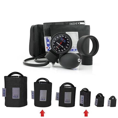 مقياس ضغط الدم الكبير للغاية من MDF Instruments Calibra Pro Aneroid Sphygmomanometer + خالٍ من اللاتكس، حلقة على شكل حرف D بديلة كبيرة للبالغين والأطفال - أنبوب مزدوج in Kuwait