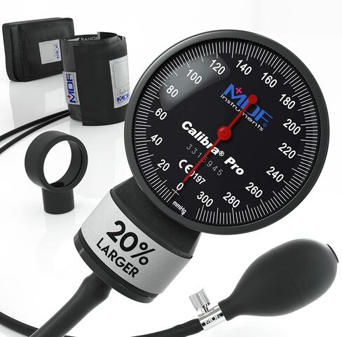 مقياس ضغط الدم الكبير للغاية من MDF Instruments Calibra Pro Aneroid Sphygmomanometer + خالٍ من اللاتكس، حلقة على شكل حرف D بديلة كبيرة للبالغين والأطفال - أنبوب مزدوج in Kuwait
