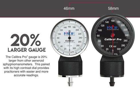 مقياس ضغط الدم الكبير للغاية من MDF Instruments Calibra Pro Aneroid Sphygmomanometer + خالٍ من اللاتكس، حلقة على شكل حرف D بديلة كبيرة للبالغين والأطفال - أنبوب مزدوج in Kuwait