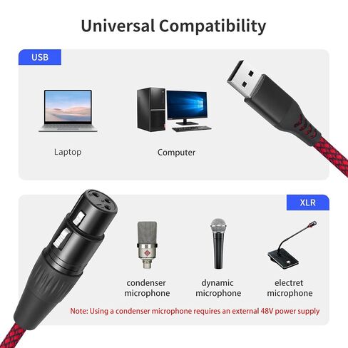 كابل تسجيل 10FT XLR إلى USB، كابل محول وصلة ميكروفون XLR أنثى إلى USB A للميكروفونات أو تسجيل الكاريوكي in Kuwait