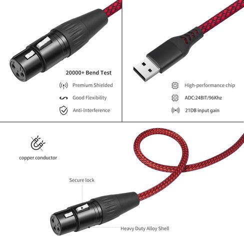 كابل تسجيل 10FT XLR إلى USB، كابل محول وصلة ميكروفون XLR أنثى إلى USB A للميكروفونات أو تسجيل الكاريوكي in Kuwait