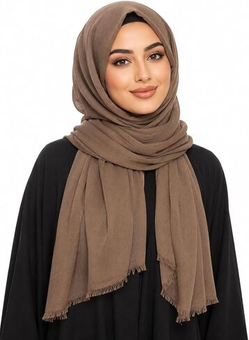 Cotton Linen Plain Hijab Scarf For Women,Muslim Viscose Crinkle Edge With Fringe,Summer Beach Wrap Headwraps Shawl in Saudi Arabia