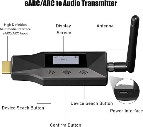 EARC ARC إلى جهاز إرسال بلوتوث للتلفزيون، محول صوت مكبر صوت ARC إلى سماعات رأس بلوتوث، مزامنة توصيل 2 سماعات رأس لاسلكية للتلفزيون، التحكم في مستوى الصوت CEC، مع شاشة عرض in Kuwait