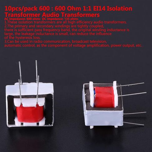 10PCS 600 : 600 Ohm 1:1 Ei14 Isolation Transformer, Audio Transformer Electronic Transformer for Voltage Amplification and Power Output in Kuwait