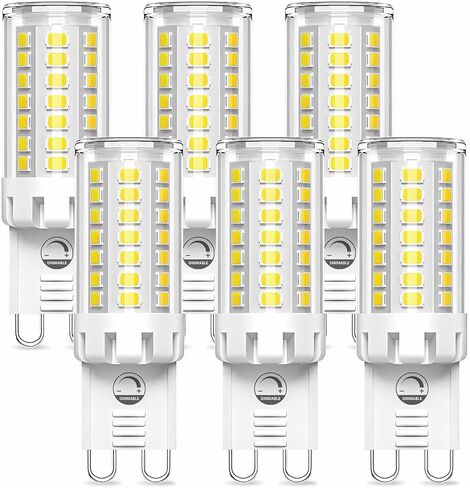 لمبة LED G9 قابلة للتعتيم 4 واط، 3000 كيلو أبيض دافئ 120 فولت 400LM G9 ثنائي الدبوس قاعدة T4 لمبة إضاءة للثريا، أي ما يعادل 40 وات استبدال لمبة الهالوجين، 6 عبوات in Kuwait