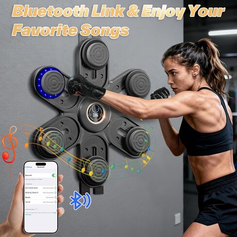 Sportneer Music Boxing Machine for Kids and Adults, Bluetooth Smart Music Punching Machine with Gloves and Movable Punching Pads, Wall Mounted Boxing Training Equipment for Home Gym Office Gift in Kuwait