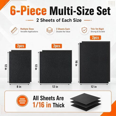 6 قطع من صفائح بلاستيك ABS متعددة الأحجام 8 × 12، 12 × 12، 12 × 16 بوصة 1/16 سميكة ذات سطح مزدوج محكم وناعم أسود صلب ABS لوح بلاستيكي قابل للتشكيل بالحرارة قوة تأثير للمنزل الصناعي DIY in Kuwait