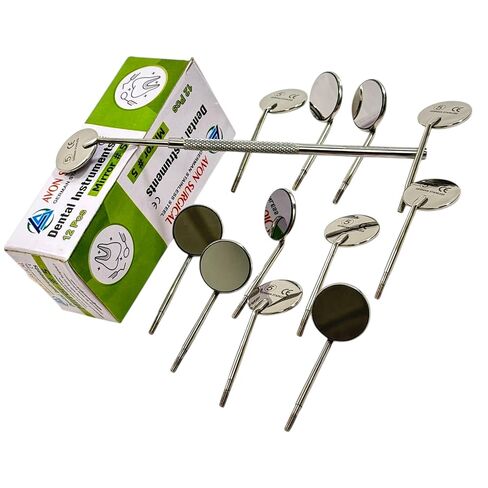 Dental Oral Mirrors #5 - Cone Socket - 12 Piece Box | German Stainless Steel Autoclave-Safe Dentistry Instrumets (#5 Mirror, 12PK + 1 Handle) in Kuwait