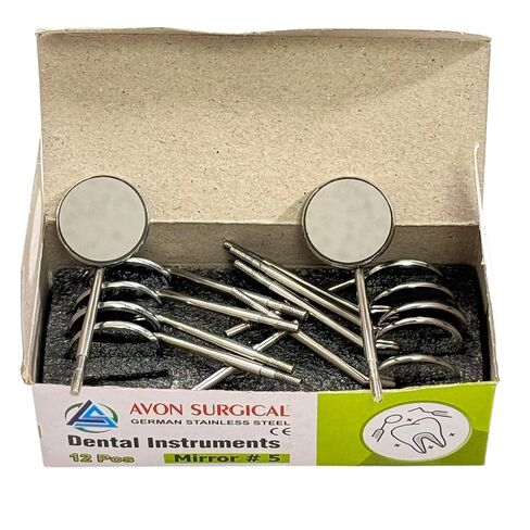 Dental Oral Mirrors #5 - Cone Socket - 12 Piece Box | German Stainless Steel Autoclave-Safe Dentistry Instrumets (#5 Mirror, 12PK + 1 Handle) in Kuwait