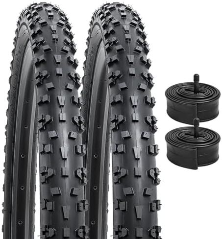 YUNSCM قطعتان من إطارات الدراجة الجبلية مقاس 26 بوصة مقاس 26 × 1.95/53-559 وأنابيب دراجة بصمام شريدر مقاس 26 بوصة متوافقة مع إطارات وأنابيب الدراجة مقاس 26 × 1.95 (YU-814) in Kuwait