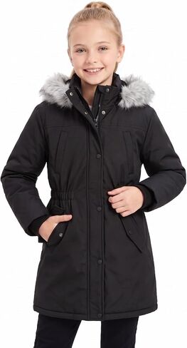 SOLOCOTE Girls Winter Coat Water-resistant Heavyweight Ski Jacket Faux Down Hooded Long Parka for Kids in Saudi Arabia