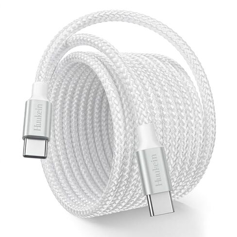 كابل USB C إلى USB C طويل جدًا بطول 20 قدمًا، و60 وات من النوع C إلى النوع C سلك شحن سريع مضفر، وكابل شاحن USBC لهاتف iPhone 17 16 Pro Max، وiPad Pro/Air، وSamsung Galaxy S26 S25، وPixel والمزيد in Kuwait