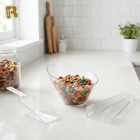 طقم أوعية حلوى ومجارف بلاستيكية من آر-كاي - 36 قطعة - 18 وعاء بلاستيكي صغير شفاف بوزن 6 أونصة، و9 مجارف بلاستيكية و9 حاويات بوفيه ملقط صغيرة شديدة التحمل in Kuwait
