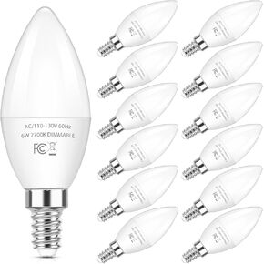 Brightever E12 Dimmable LED Candelabra Light Bulbs, 60W Equivalent Light Bulbs, 6W LED Chandelier Bulbs, 5000K Daylight White, 600Lm C37 Small Base Light Bulbs for Ceiling Fan Pendant Lights, 6-Pack in Saudi Arabia