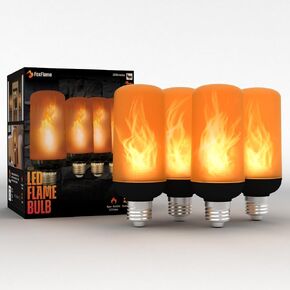 مصابيح إضاءة LED وامضة متوسطة اللهب من FoxFlame - مصابيح إضاءة واقعية حاصلة على براءة اختراع بقاعدة E26، 120-220 فولت تيار متردد، لمبة إضاءة مقاومة للماء IP65، تركيبات، شمعدان (عبوة واحدة، توهج دافئ 2000 كلفن) in Kuwait