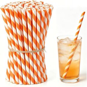 شفاطات للاستعمال مرة واحدة، متوافقة مع أنابيب Aperol Spritz، 100 عبوة من القش المخطط باللونين البرتقالي والأبيض، حافة ناعمة، متينة للمشروبات الباردة، لن تنكسر، رائعة للحفلات (0.24 بوصة × 7.76 بوصة) in Kuwait