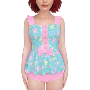Littleforbig Modest Kawaii Camisole Ruffled Straps One Piece Swimwear Bathing Suit Swimsuit - Baby Parade Swimsuit in Kuwait
