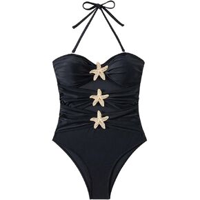 Floerns Women's Halter One Piece Swimsuit Starfish Cut Out Ruched Bathing Suits in Kuwait
