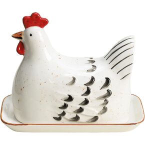 Colias Wing Retro Hen Ceramic Butter Dish with Lid Butter Keeper Butter Plate Tray for Kitchen Countertop Butter Crock Keeper Saver in Saudi Arabia
