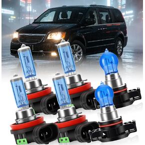 Halogen Headlight Bulbs Fit for For Chrysler Town & Country 2010-2016,H11 High Beam H11 Low Beam 5202 Fog Lights,100W Head Lighting 300% Brightness 6000K,Pack of 6 in Saudi Arabia