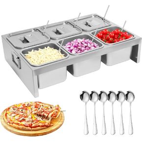 Pizza Topping Station, Stainless Steel Condiment Containers with Lids, Topping Containers Condiment Serving Tray, Toppings Bar Buffet Condiment Dispenser for Jam Pizza Restaurant Hotel Kitchen Party in Saudi Arabia