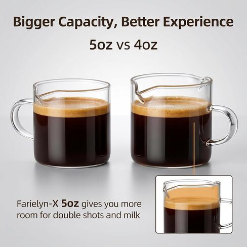 طقم أكواب إسبرسو Farielyn-X® بوزن 5 أونصة مكون من قطعتين، وأكواب ذات فوهة مزدوجة، وكؤوس صغيرة، وكوب حليب بمقبض، وزجاج شفاف، وإكسسوارات إسبرسو لصنع حلويات القهوة وآلة تزيين السلطة in Kuwait