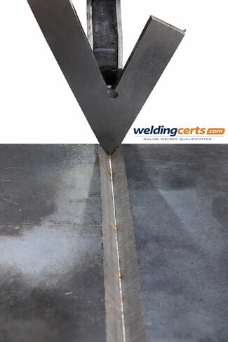 3/8" Welder Certification Test Plate for AWS D-1.1 Limited-Thickness Qualification with 1/4" x 2" x 8" Backing Strip. Fully-Assembled with 1/4" Landing Gap and 45 Degree Bevel in Kuwait