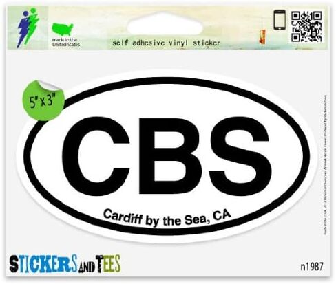 ملصق سيارة CBS Cardiff-by the Sea CA California البيضاوي للاستخدام الداخلي والخارجي 5 بوصة × 3 بوصة in Kuwait