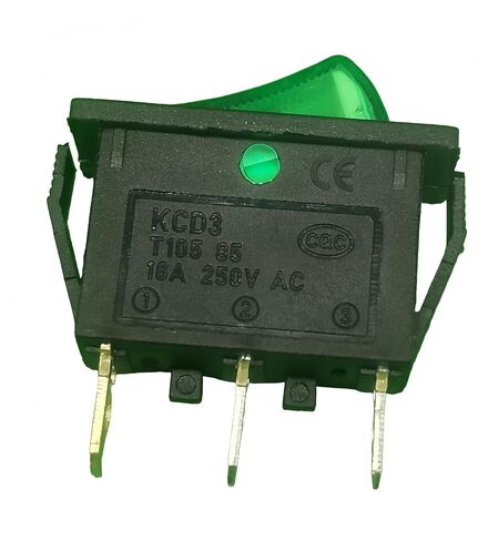 3 Pins 2 Position AC 250V 16A Green Lighted Rocker Switch | Emmui green Lighted Rocker Switch is perfect For electric fireplaces, neon lamps, grinders and other electrical in Kuwait