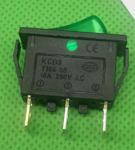 3 Pins 2 Position AC 250V 16A Green Lighted Rocker Switch | Emmui green Lighted Rocker Switch is perfect For electric fireplaces, neon lamps, grinders and other electrical in Kuwait