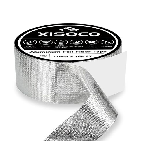 2Inch × 50FT Aluminum Foil Fiber Tape, for Duct Work, HVAC Fiberglass Heat Shield Tape, Greenhouse Sealing Tape, Heavy Duty Waterproof Silver Aluminum Foil Fiber Seal Tape in Kuwait