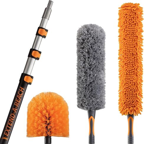 24 Foot High Reach Duster Kit with 5-18 ft Telescopic Extension Pole | High Ceiling Duster Cleaning Kit with Telescoping Pole, Cobweb Duster, Feather Duster and Ceiling Fan Duster in Kuwait
