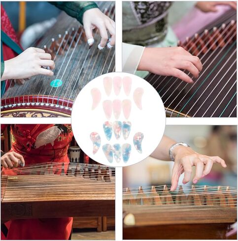 KESYOO Guzheng 16pcs Resin Nail Picks Double Sided Curved Finger Protector Large Size Pink Blue Colors Interpretation Learning Accessories Kit in Kuwait