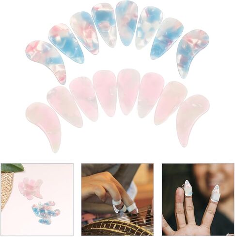 KESYOO Guzheng 16pcs Resin Nail Picks Double Sided Curved Finger Protector Large Size Pink Blue Colors Interpretation Learning Accessories Kit in Kuwait