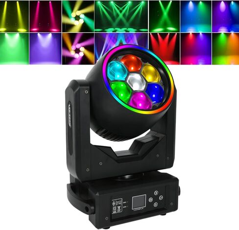 JCYWFLODY 7x40W Moving Head DJ Lights, LED 4-in-1 RGBW Beam Wash Color Mixing Stage Lighting Effects Bee Eye Focus Light, DMX and Sound Activated Control DJ Lights for Parties Disco Wedding Concert in Kuwait
