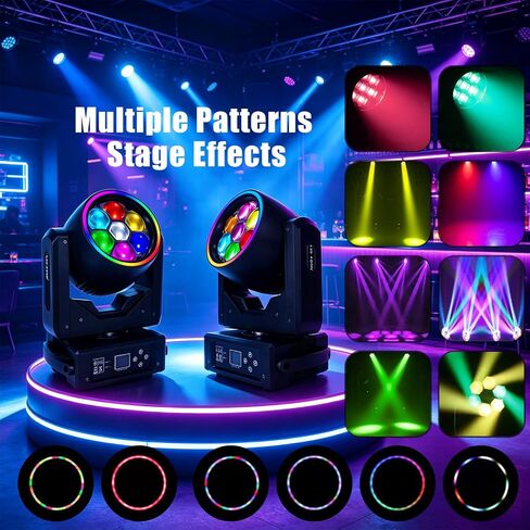 JCYWFLODY 7x40W Moving Head DJ Lights, LED 4-in-1 RGBW Beam Wash Color Mixing Stage Lighting Effects Bee Eye Focus Light, DMX and Sound Activated Control DJ Lights for Parties Disco Wedding Concert in Kuwait